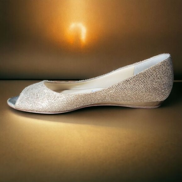 Jimmy Choo Glam Fairycore balletBeck Glitter Metallic Peep Toe Flats - Picture 4 of 11